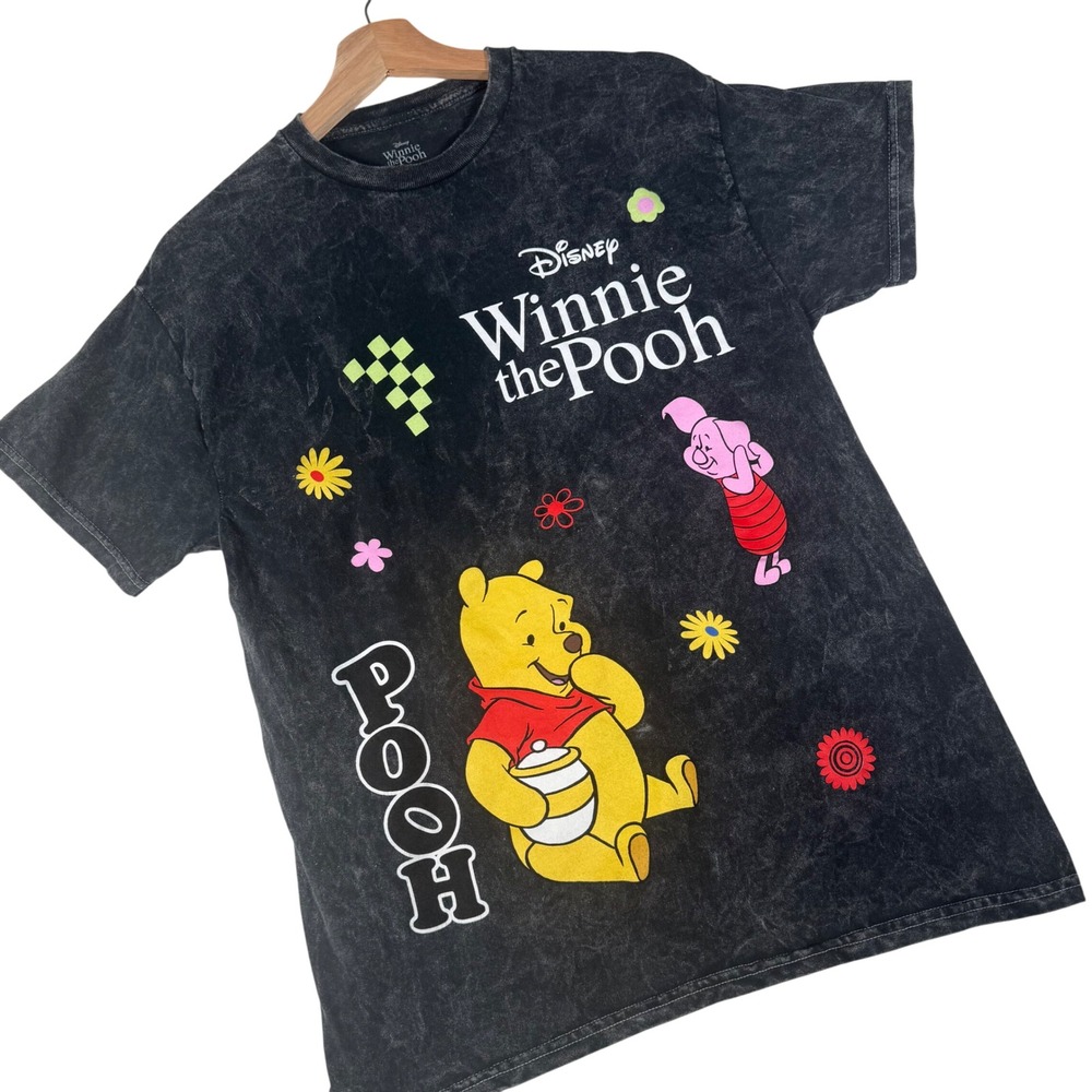 Disney Winnie the Pooh T-Shirt Small Charcoal Acid Wash Graphic Tee Vintage